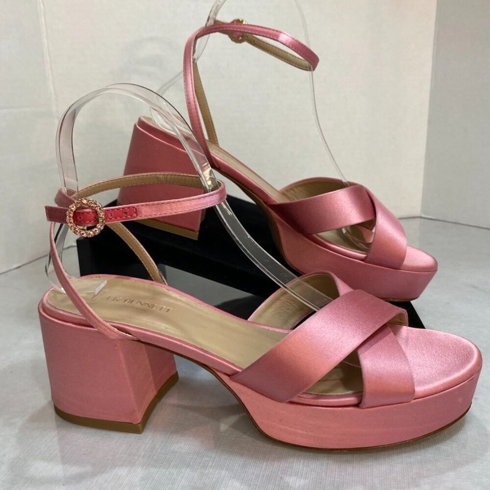 LK Bennett Amie Royal Ascot Satin Platform Sandals Pink Flamingo Crystal EU 38